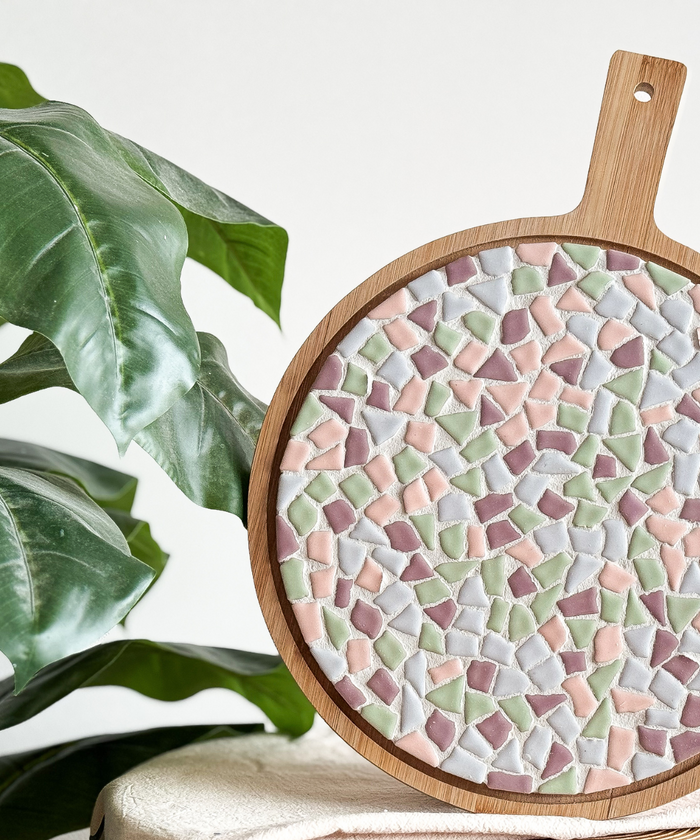 Mosaik-Servierbrett rund – DIY-Bastelset – Pastell