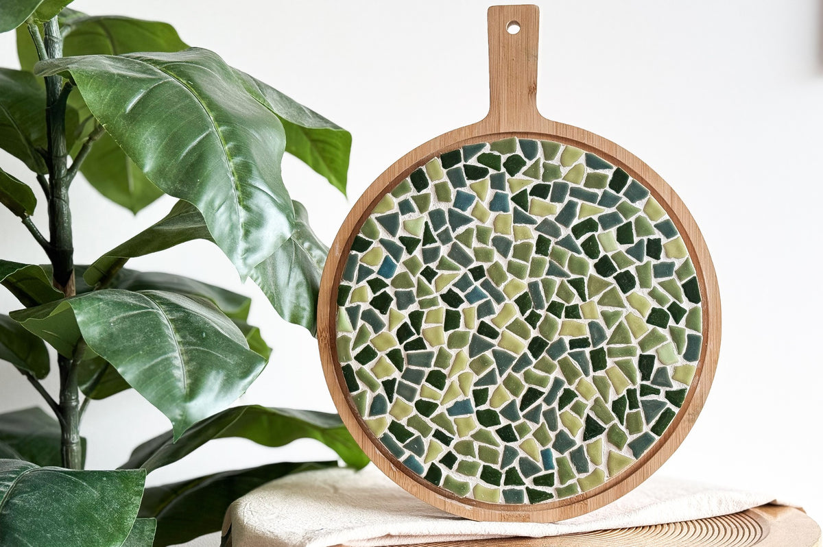 Mosaik-Servierbrett rund – DIY-Bastelset – Grün