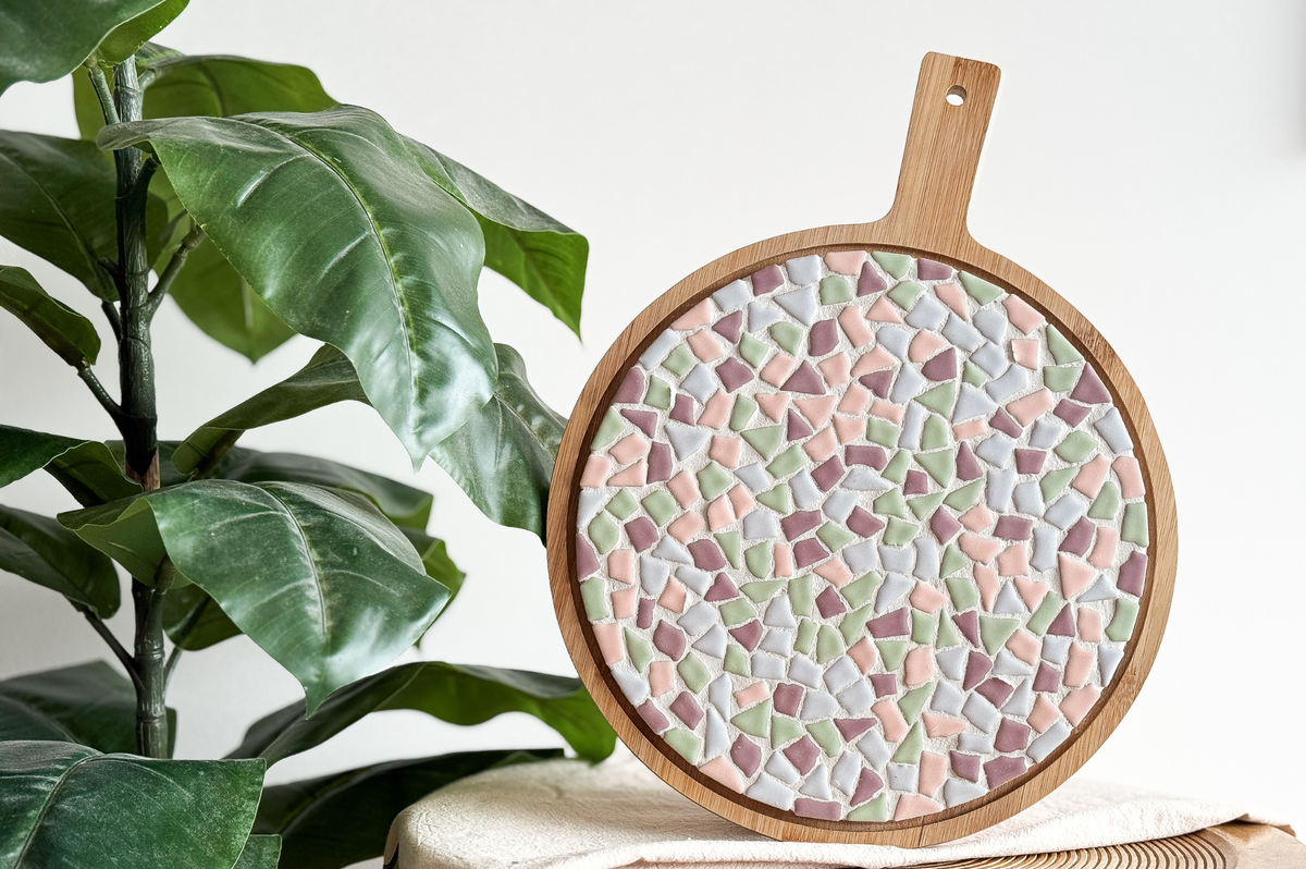 Mosaik-Servierbrett rund – DIY-Bastelset – Pastell